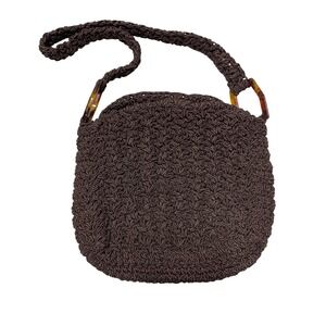 Carrie Forbes Brown Macrame / Crocheted Lined Handbag 8 x 81/2
